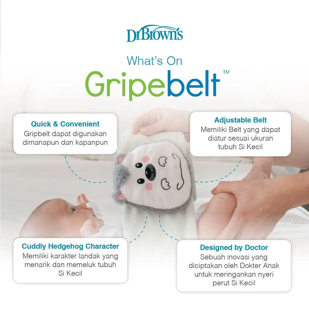 Dr.Brown’s Infant Gripebelt, Hedgehog – Bedongan bayi / Bedongan multifungsi / Penghangat perut bayi