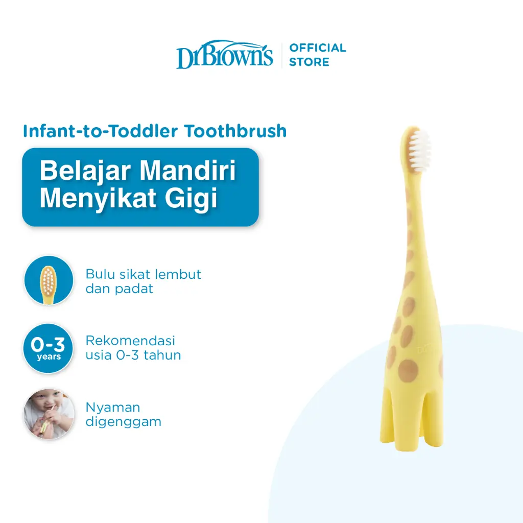 Dr.Brown’s Infant to Toddler Toothbrush, Giraffe, 1-pack / Toothbrush Baby / Sikat Gigi Bayi / Sikat Gigi Anak Karakter / Sikat Gigi Bayi Silicone Bulu Halus – HG060