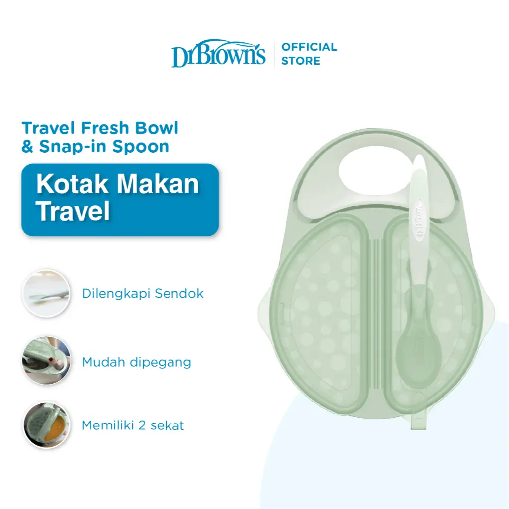 Dr.Brown’s Travel Fresh Bowl and Snap In Spoon,1-Pack / Tempat makan bayi / Peralatan makan bayi  – TF010
