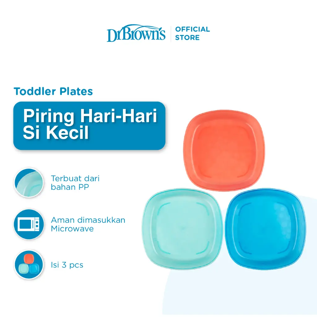 Dr. Brown’s Toddler Plates, 3-Pack (TF022) / Peralatan Makan Bayi / Piring Makan Anak / Peralatan Makan MPASI