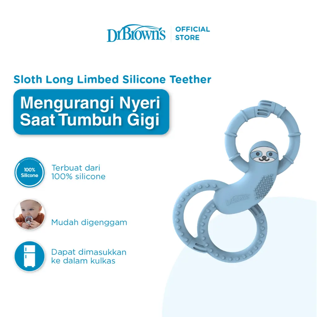 Dr. Brown’s Sloth Long Limbed Silicone Teether – gigitan bayi – mainan gigitan bayi