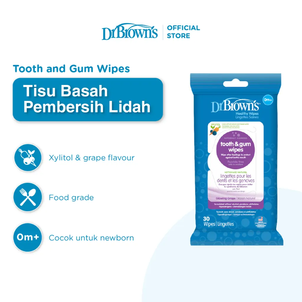 Dr.Brown’s Tooth & Gum Wipes, 30sheets, 1-Pack / Tissue basah – HG001