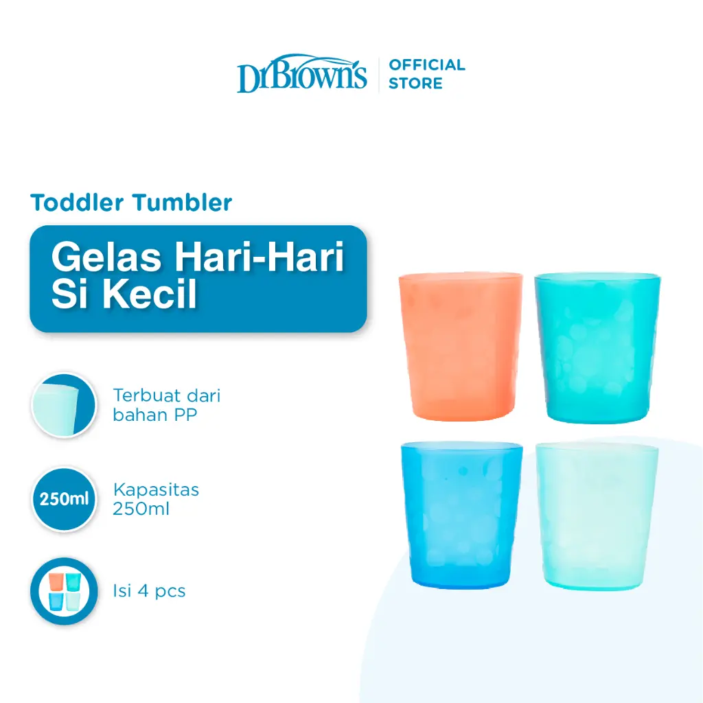 Dr. Brown’s Toddler Tumblers, 4-Pack (TF018) / Peralatan Makan Bayi / Gelas Minum Anak / Peralatan Makan MPASI