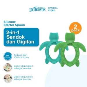 Dr. Brown's Silicone Starter Spoon & Teether , Turtle  / Sendok Makan Bayi / Teether / Gigitan Bayi