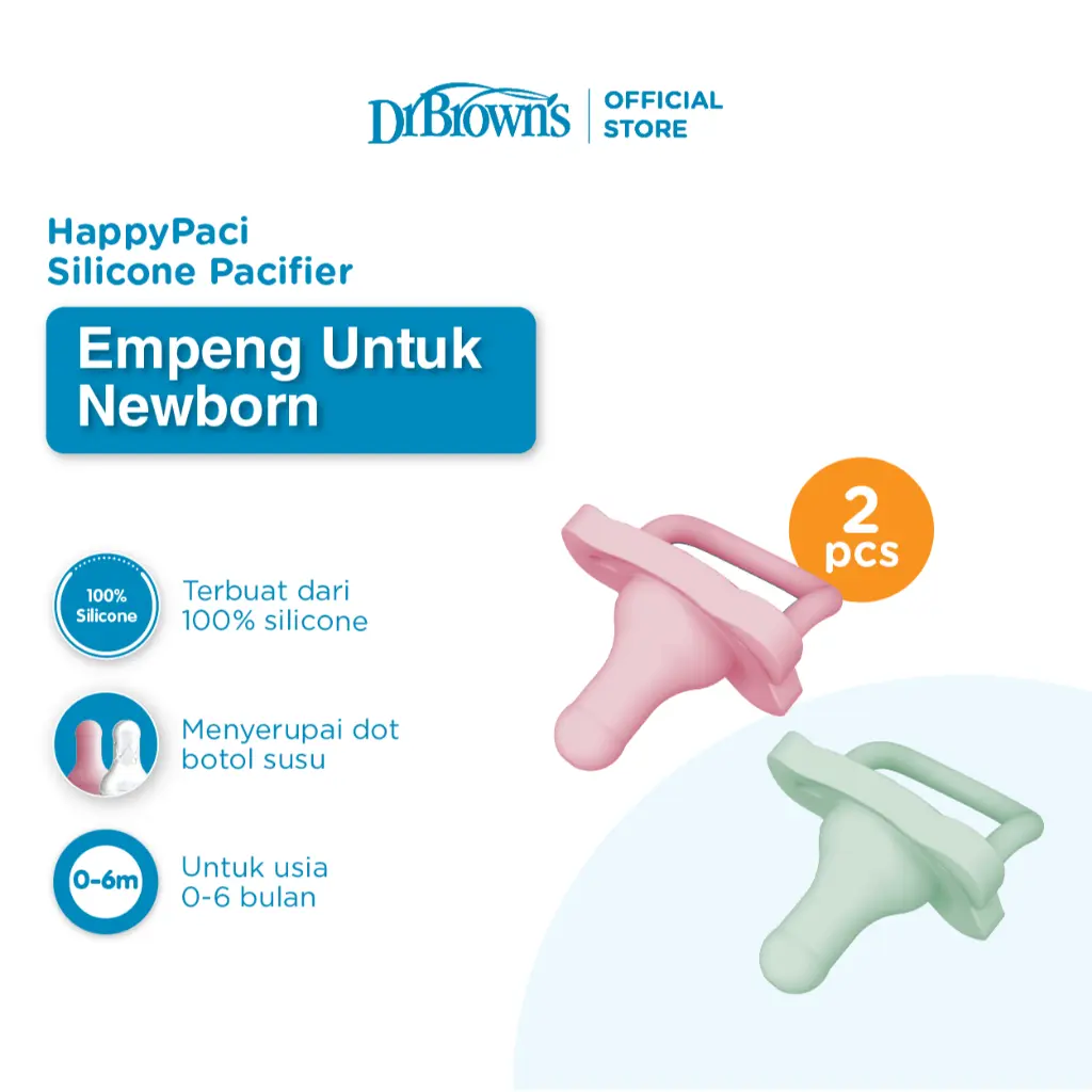 Dr.Brown’s Happy Paci Silicone Pacifier, 0m+/ Empeng bayi / Dot bayi / Empeng Silikon